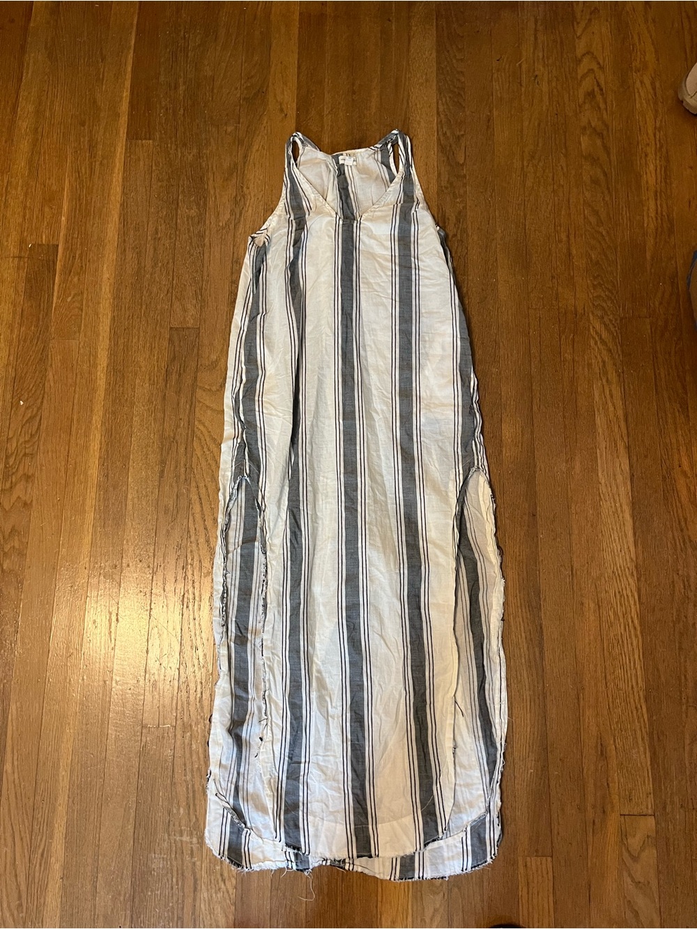 silence + noise White and Gray Striped Sleeveless Maxi Dress